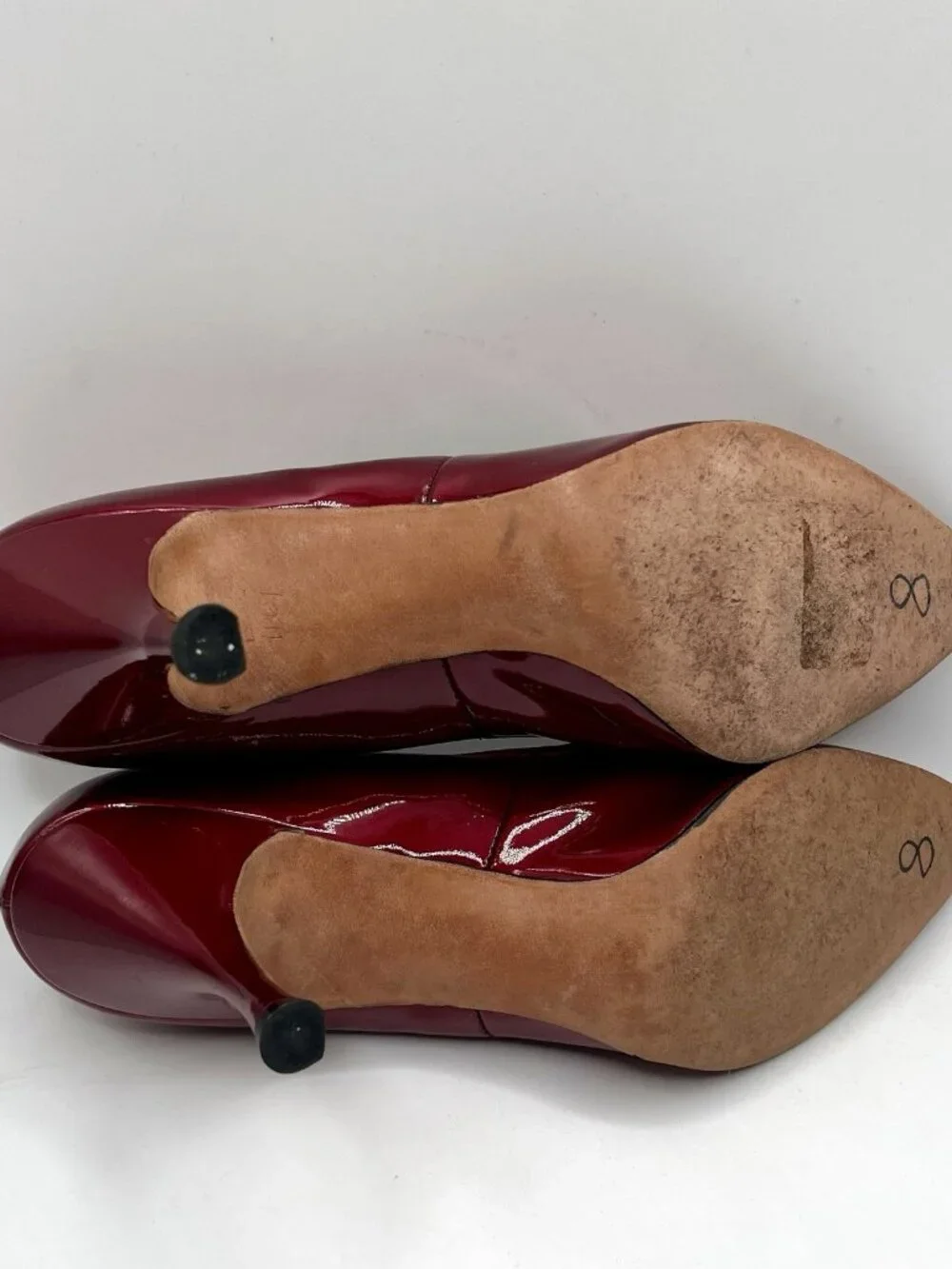 Vintage Red Vinyl Stiletto Heels La Patti Pointed Toe Glossy Size 8 Pinup Sexy